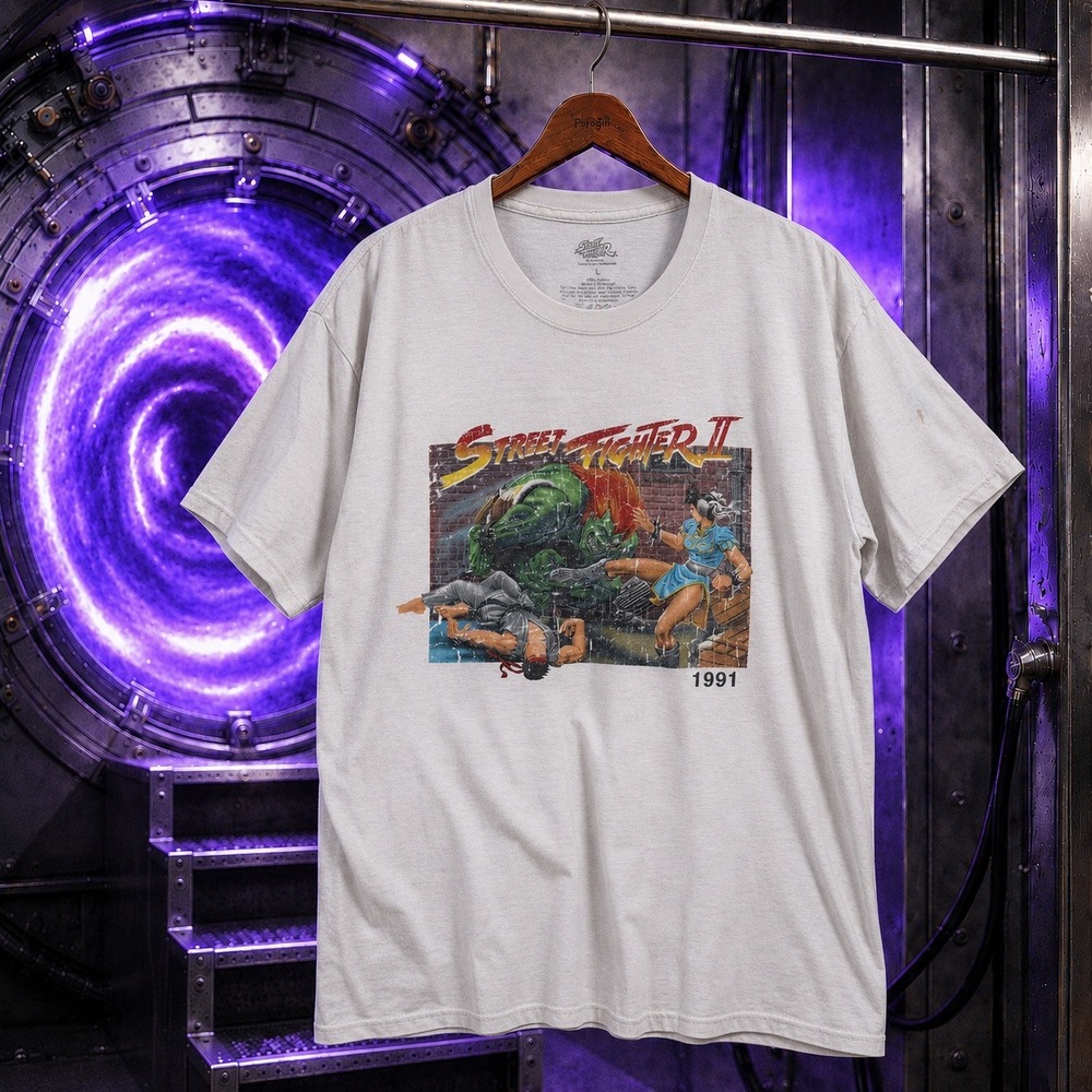 1991 Street Fighter II Graphic Tee White Large Capcom Retro Gaming Blanka‎ Ryu